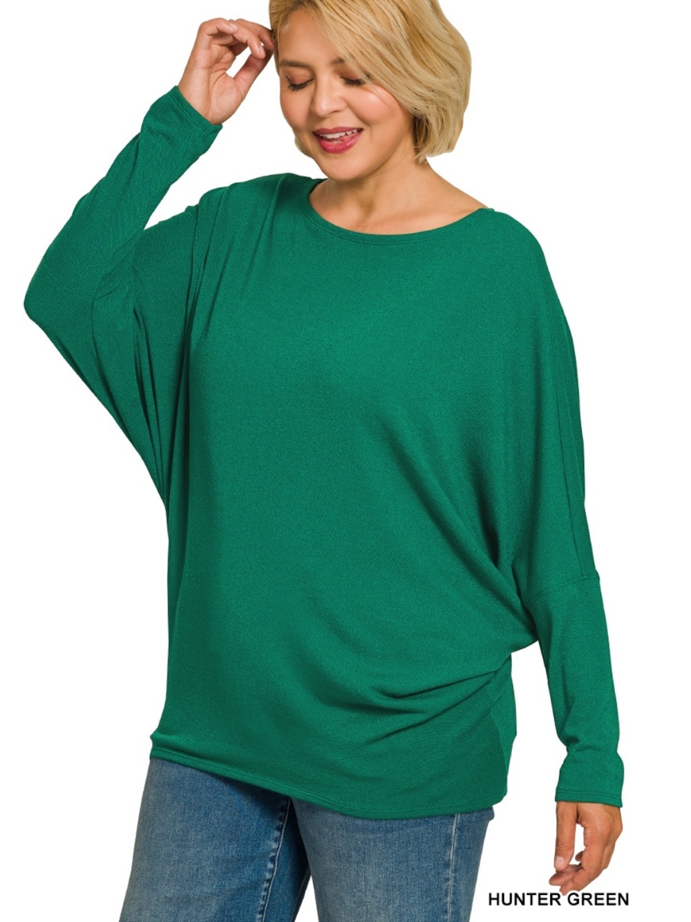 New!Plus-Size Hunter Green  hacci dolman sleeve boat neck top Size 1X